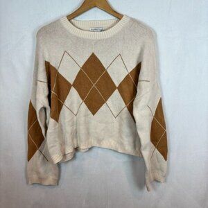Sincerely Jules Cream and Brown Argyle Sweater